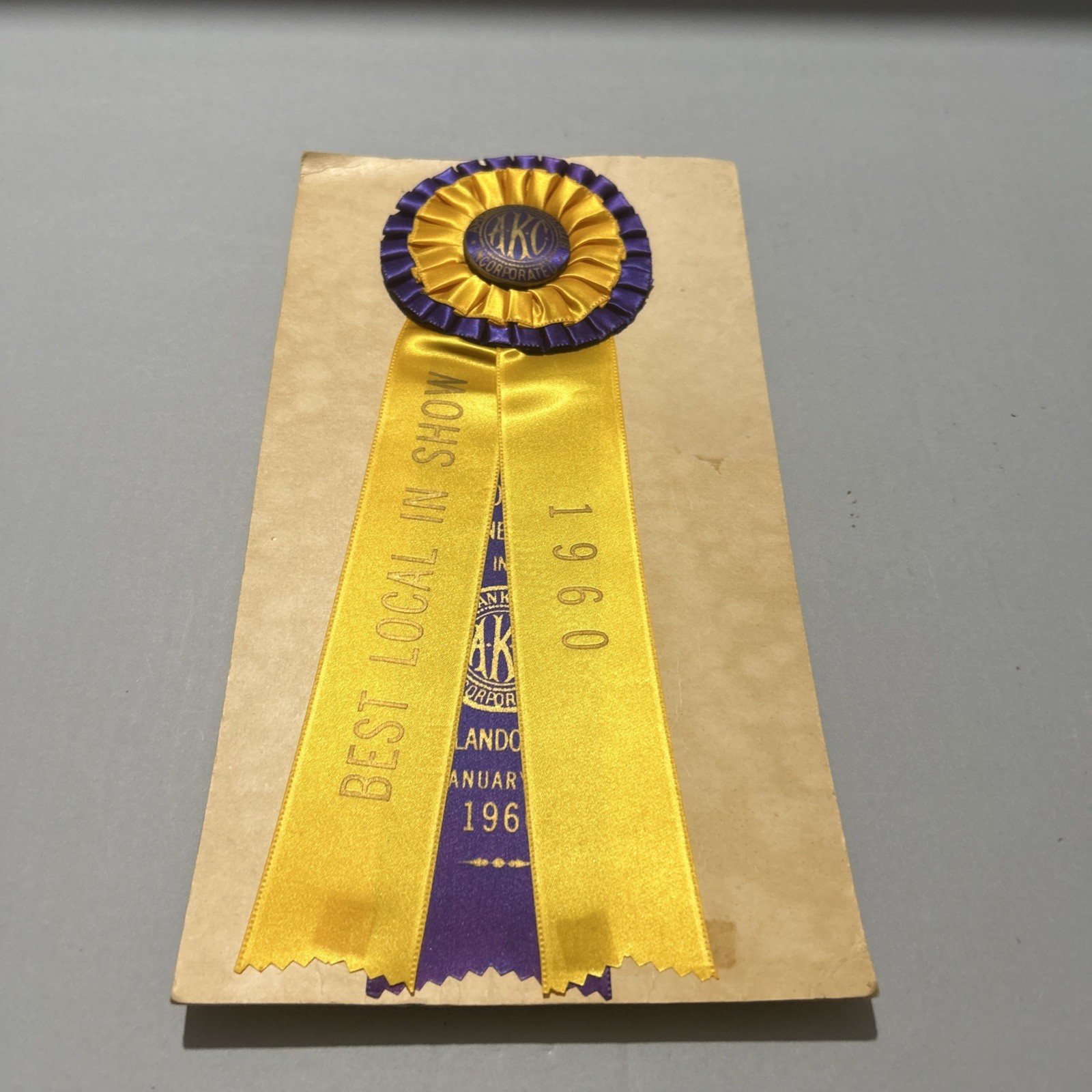 Vintage AKC Dog Show Best Local In Show Orlando Florida 1960 Ribbon