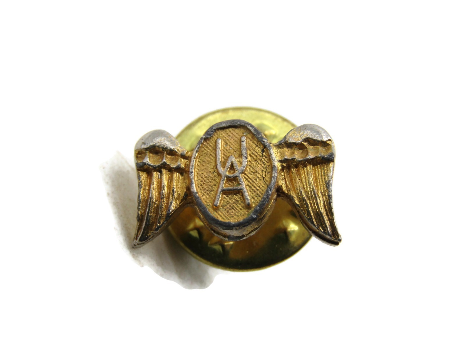 Vintage Western Airlines WA Logo Wings Lapel Pin Tie Tack Gold Tone Aviation