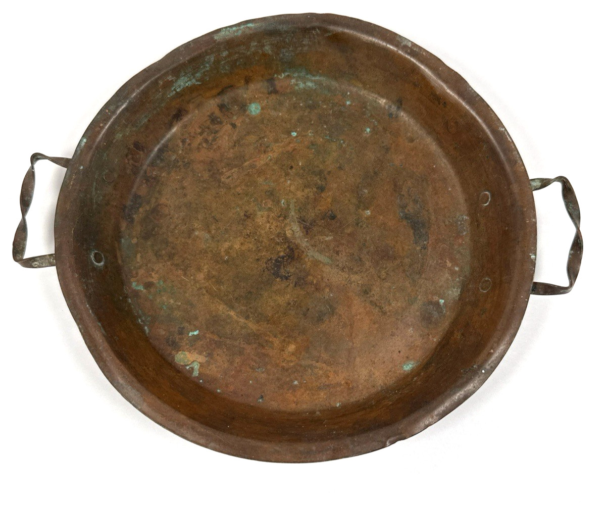 Vintage Drumgold 115 Copper Serving Tray Round Handled Platter Rustic Decor