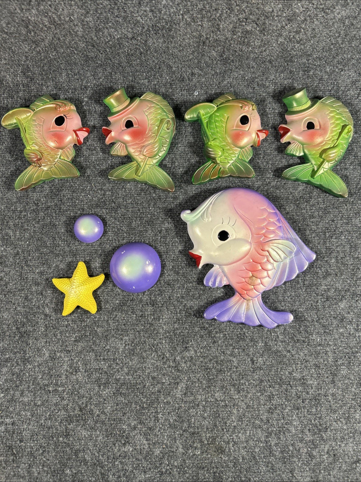 VTG 1969 2 PAIR MR & MRS FISH & MORE MILLER STUDIO WALL HANG ART DECOR CHALKWARE