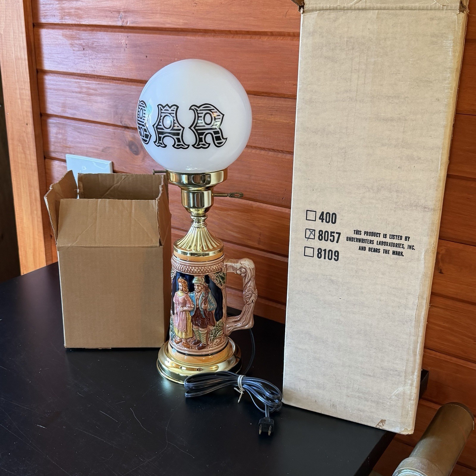 New In Box Vintage German Beer Stein Bar Globe Functional Lamp Man Cave