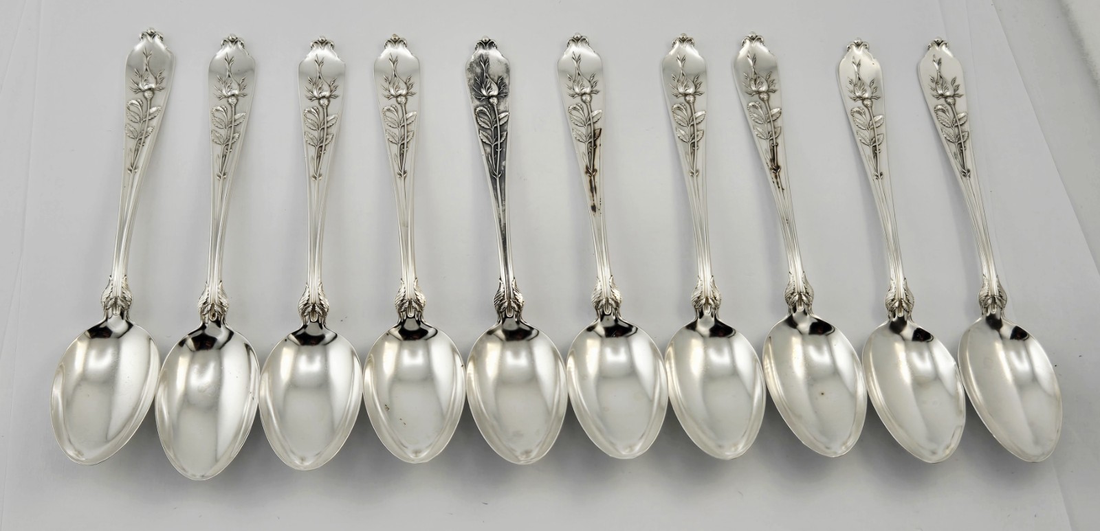 Vintage Wallace Sterling Silver Rose Bud Demitasse Coffee Spoons Set of 10 - 83g