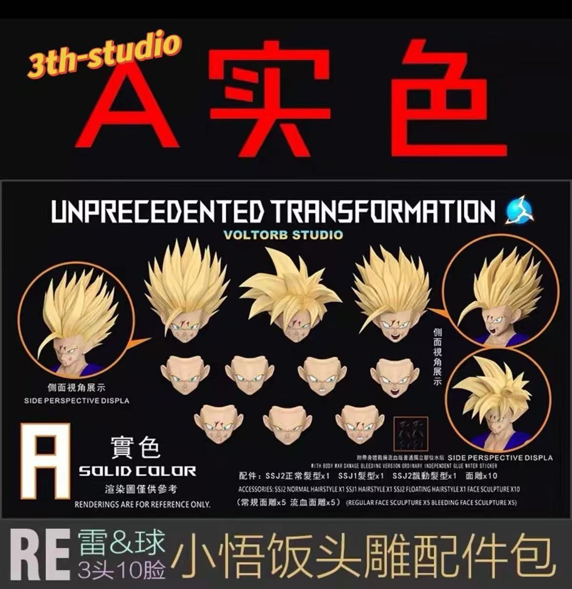 RE Custom DBZ 1/12 shf ssj1 ssj2 Son gohan yellow Head sculpture kit No Figure