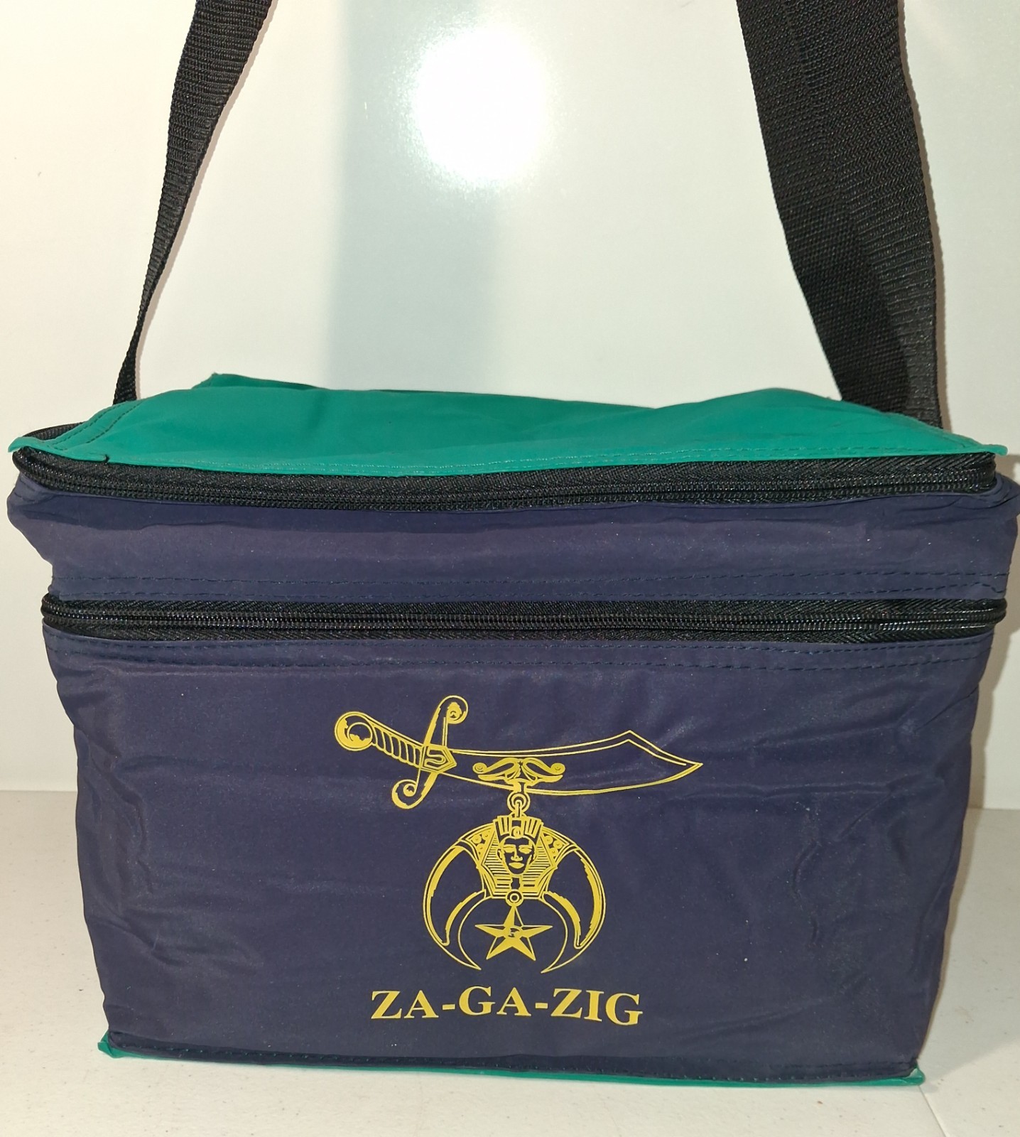 Vintage Za-Ga-Zig Shriners Insulated Cooler Bag Navy Blue Teal Masonic Iowa VTG