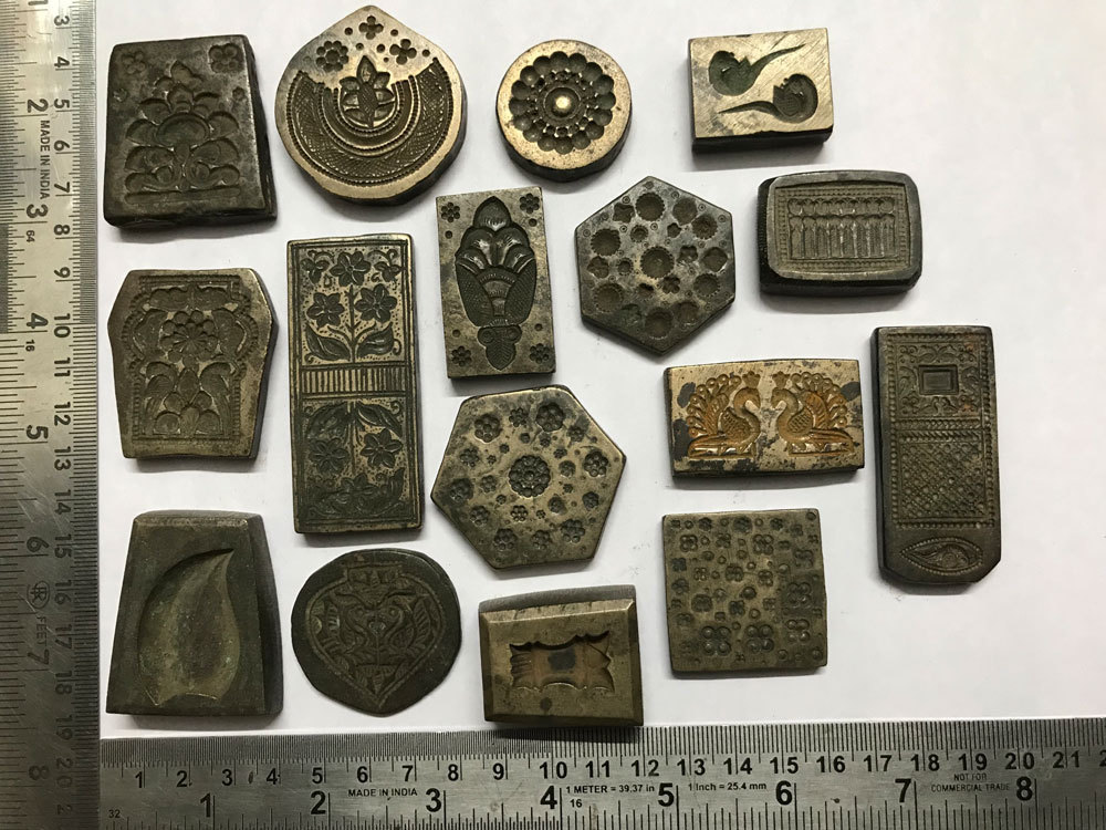 A whole sale group of Old antique bell metal jewelry stamp die or seal 16pcs