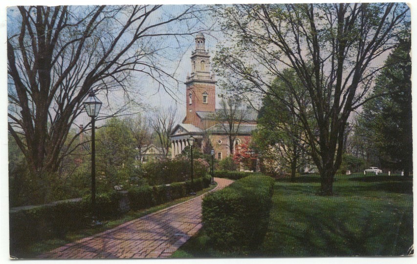 Granville OH Denison University Chapel Walk 1950s Postcard Ohio