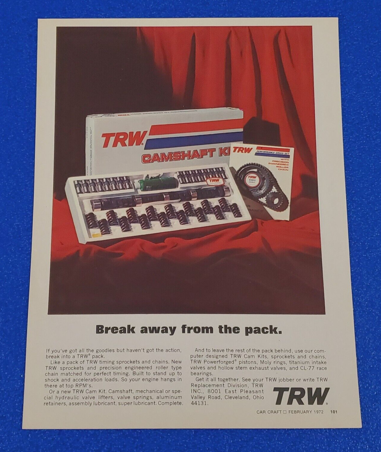 1972 TRW CAMSHAFT KITS (CAM, LIFTERS, VALVE SPRINGS AND TIMING SET) ORIGINAL AD