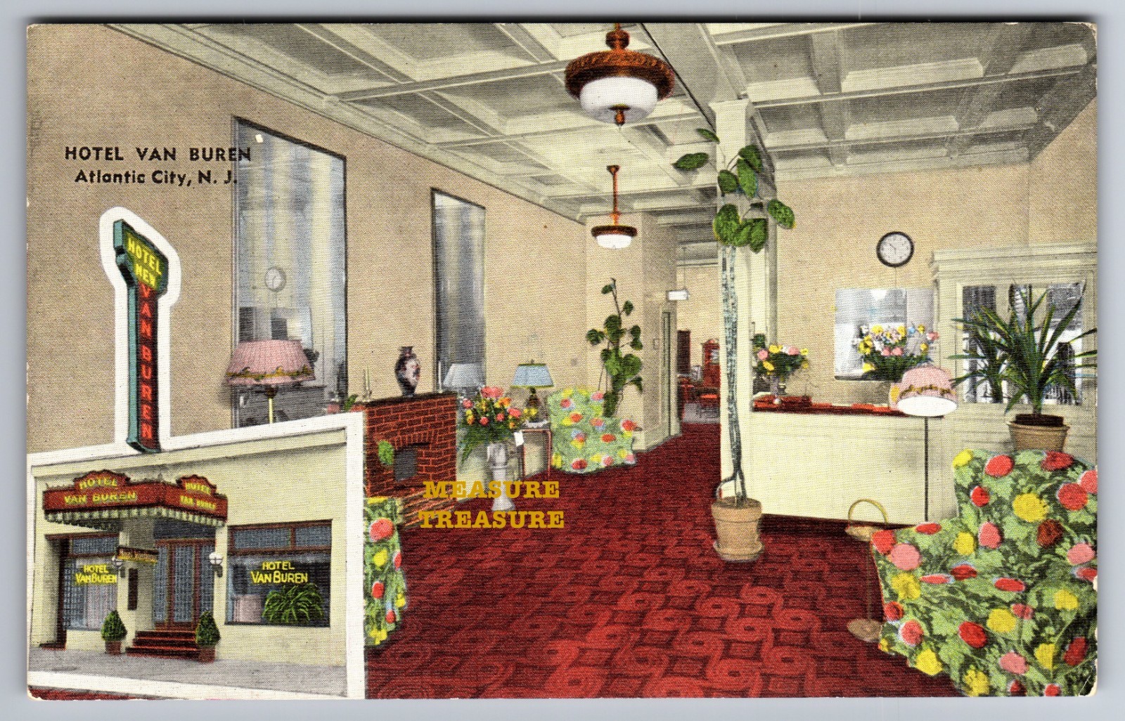 C.1940 ATLANTIC CITY, NJ NEW JERSEY HOTEL VAN BUREN LINEN Postcard Q24