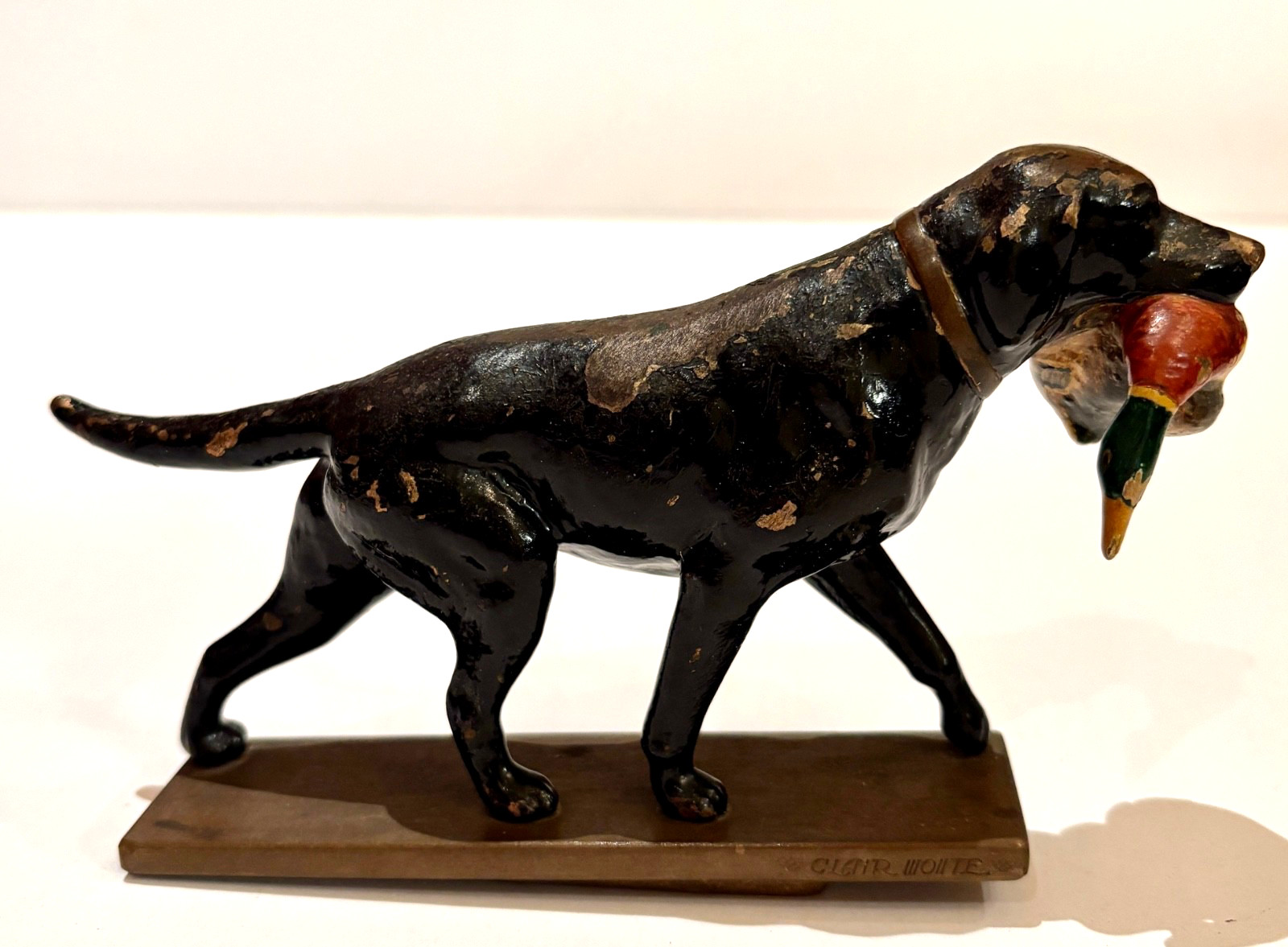 Clair Monte Bronze Sculpture Labrador Retriever With Duck Painted