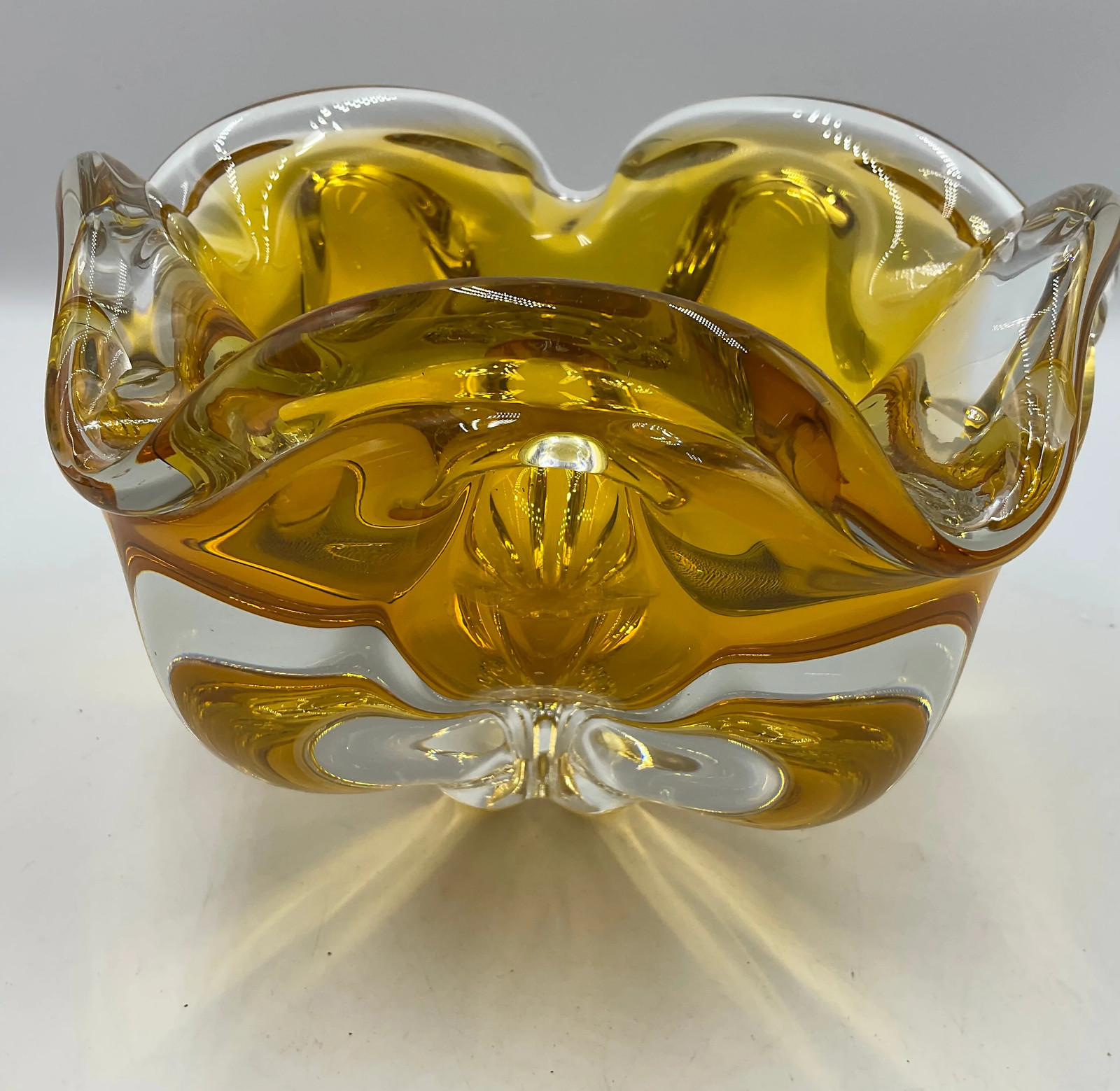 Josef Hospodka Vintage 1960s MCM Czech Sommerso Amber Art Glass Josef Hospodka Vintage 1960s MCM Czech Sommerso Amber Art Glass