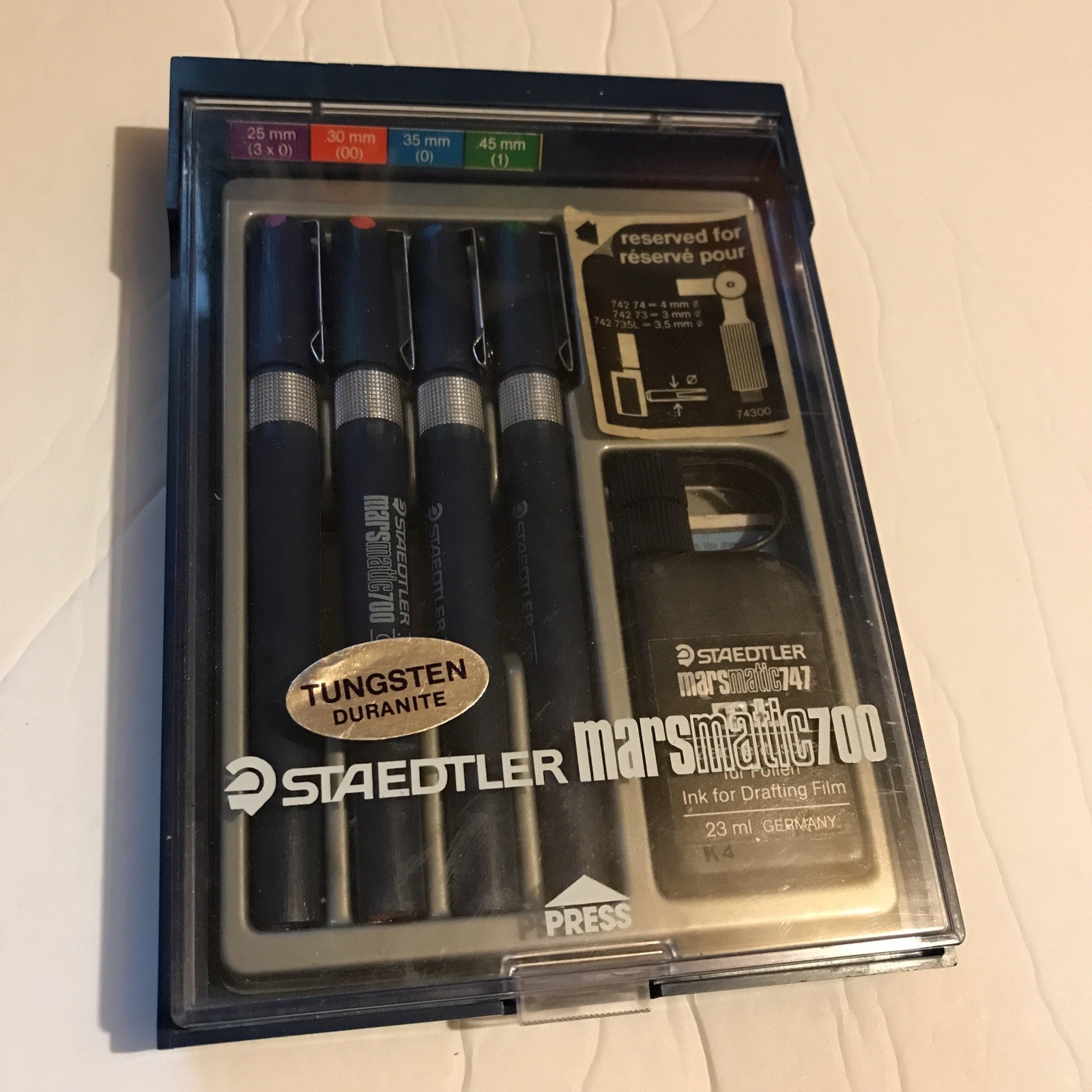 Vintage Staedtler Marsmatic 700 Technical Drawing Drafting 4pc Pen Set 747 Ink