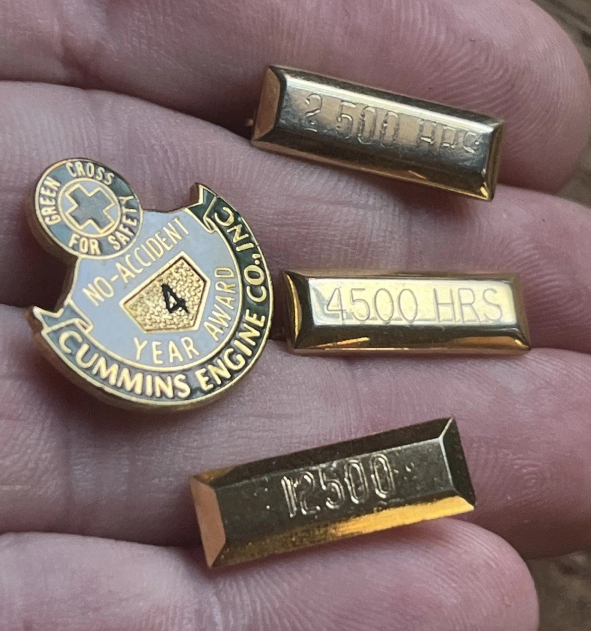 Vtg Cummins Engine Co Safety Award Pin 4pc Lot No Accident 2500 4500 12500 Hrs