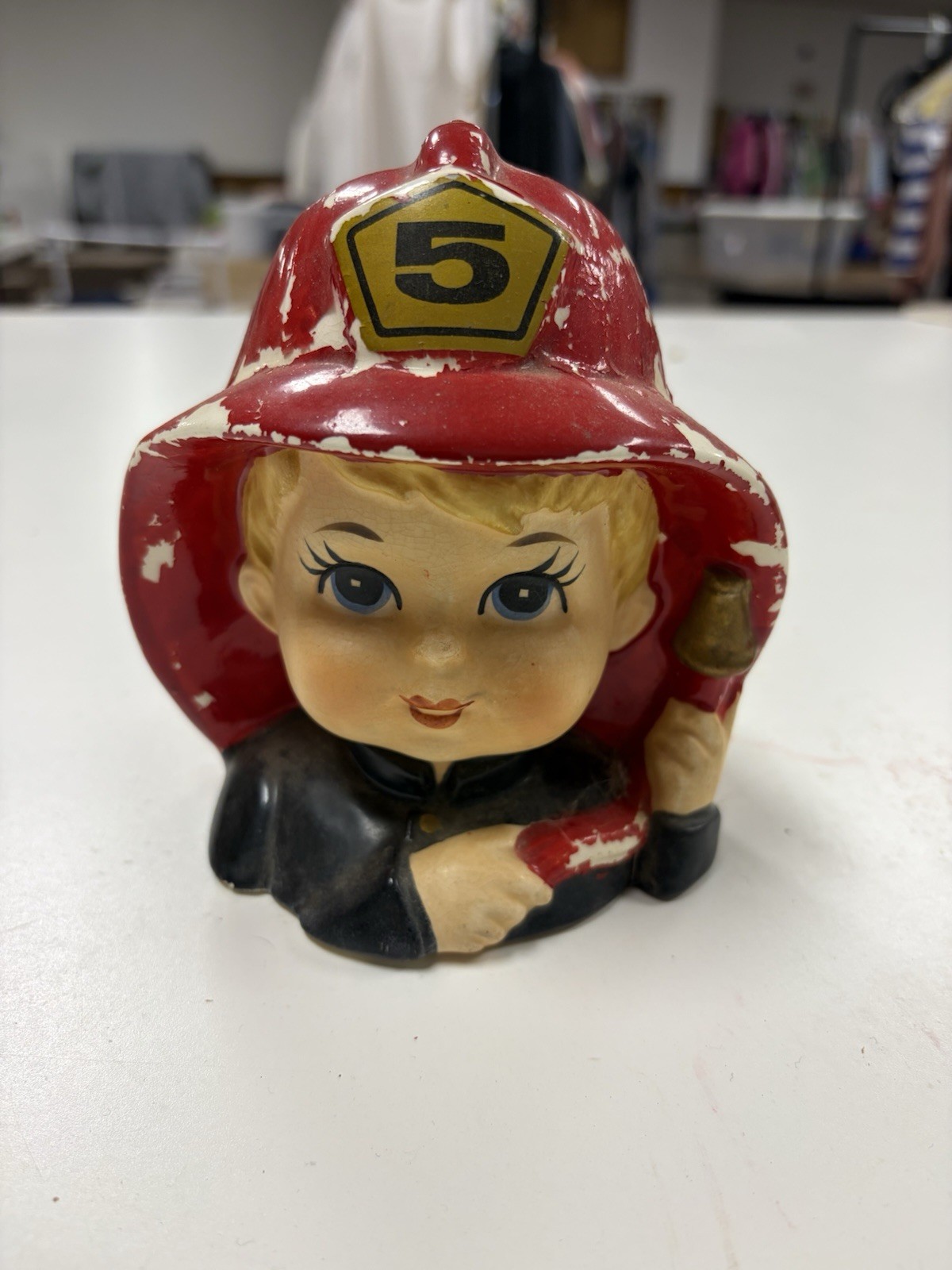 VTG 1960\'s Inarco Japan Ceramic LITTLE BOY FIREMAN Head Vase Fire Fighter