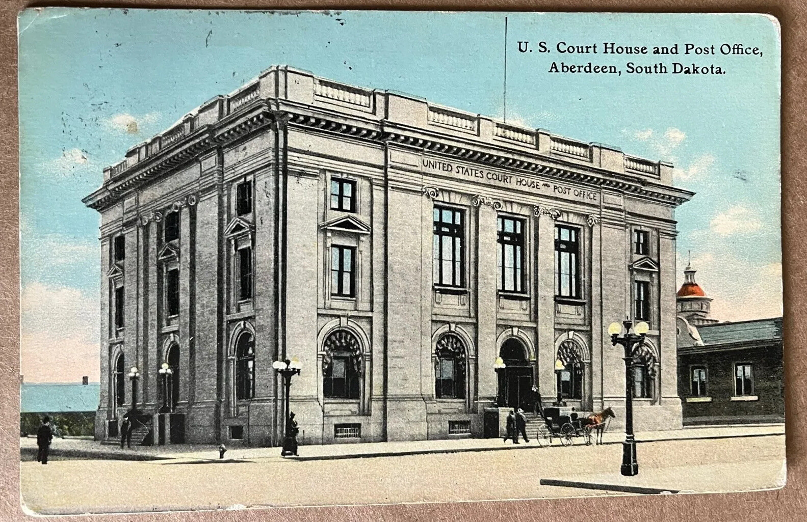 Aberdeen South Dakota Post Office Court House Horse Buggy Vintage Postcard c1910