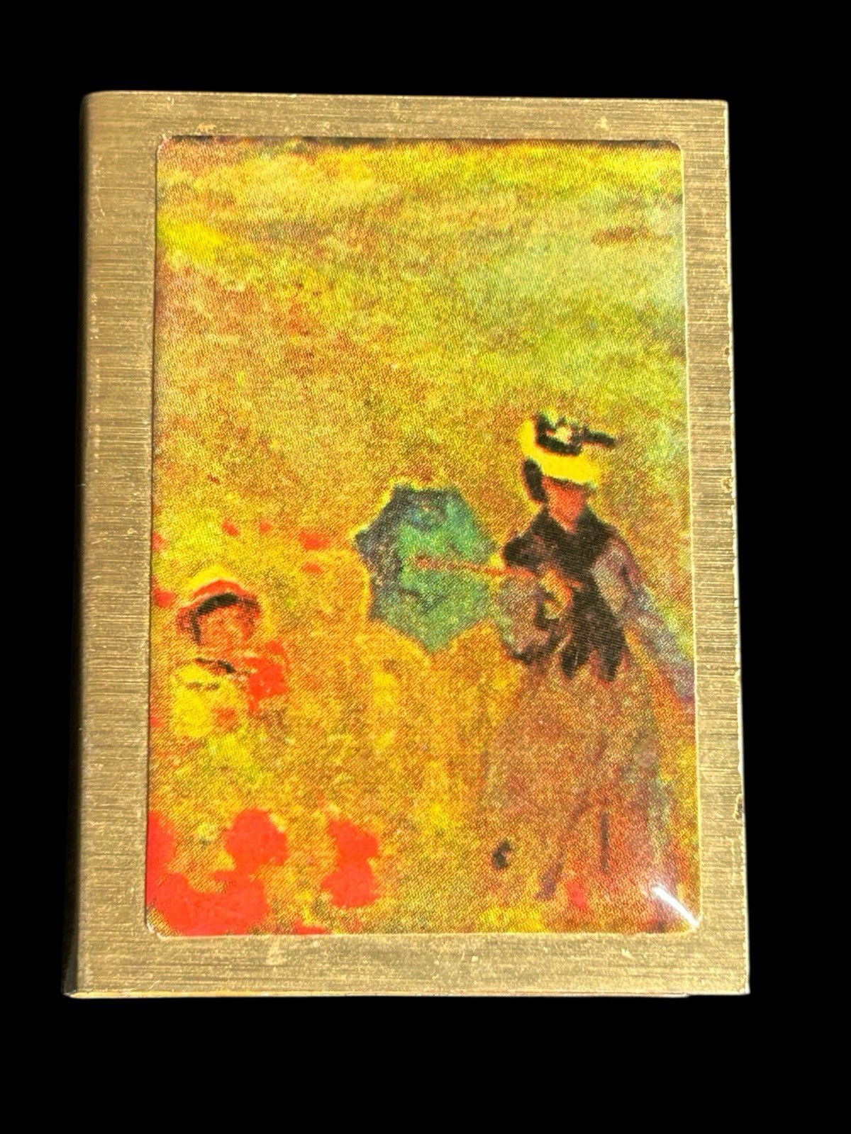Vintage Brass Matchbox Holder After Claude Monet Impressionist Art 2.1x1.6”