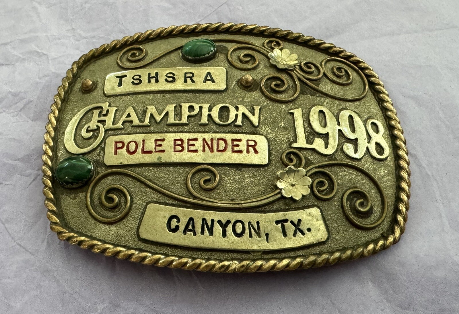 Genuine Vintage 1998 TSHSRA Canyon Texas Champion Pole Bender Trophy Belt Buckle
