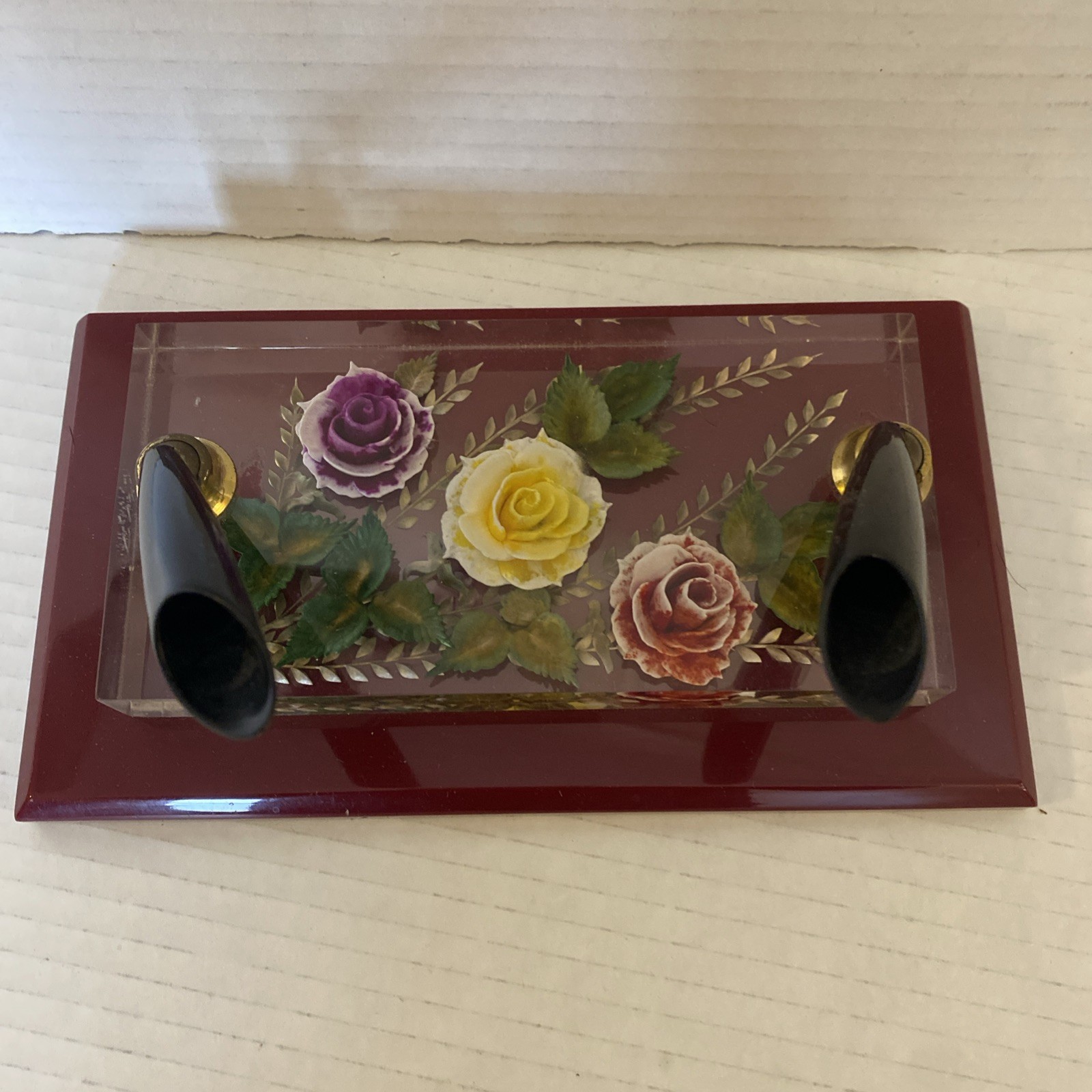 Vtg. Rare Lucite Acrylic Desk Pen Holder w/artifical Flowers 50’s-60’s