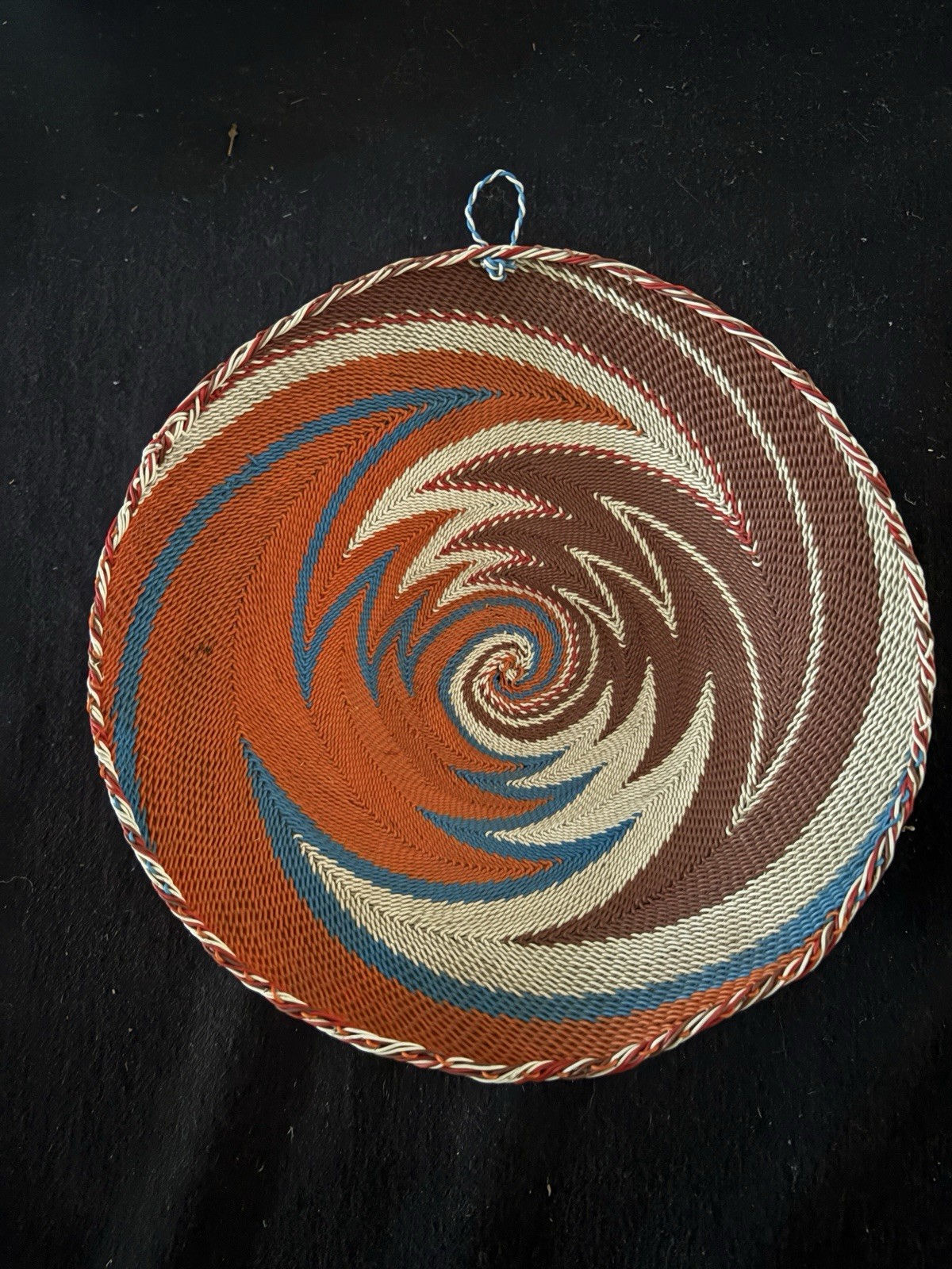 Vintage South African Zulu Telephone Wire Basket Bowl - Vibrant Swirl Wall Art