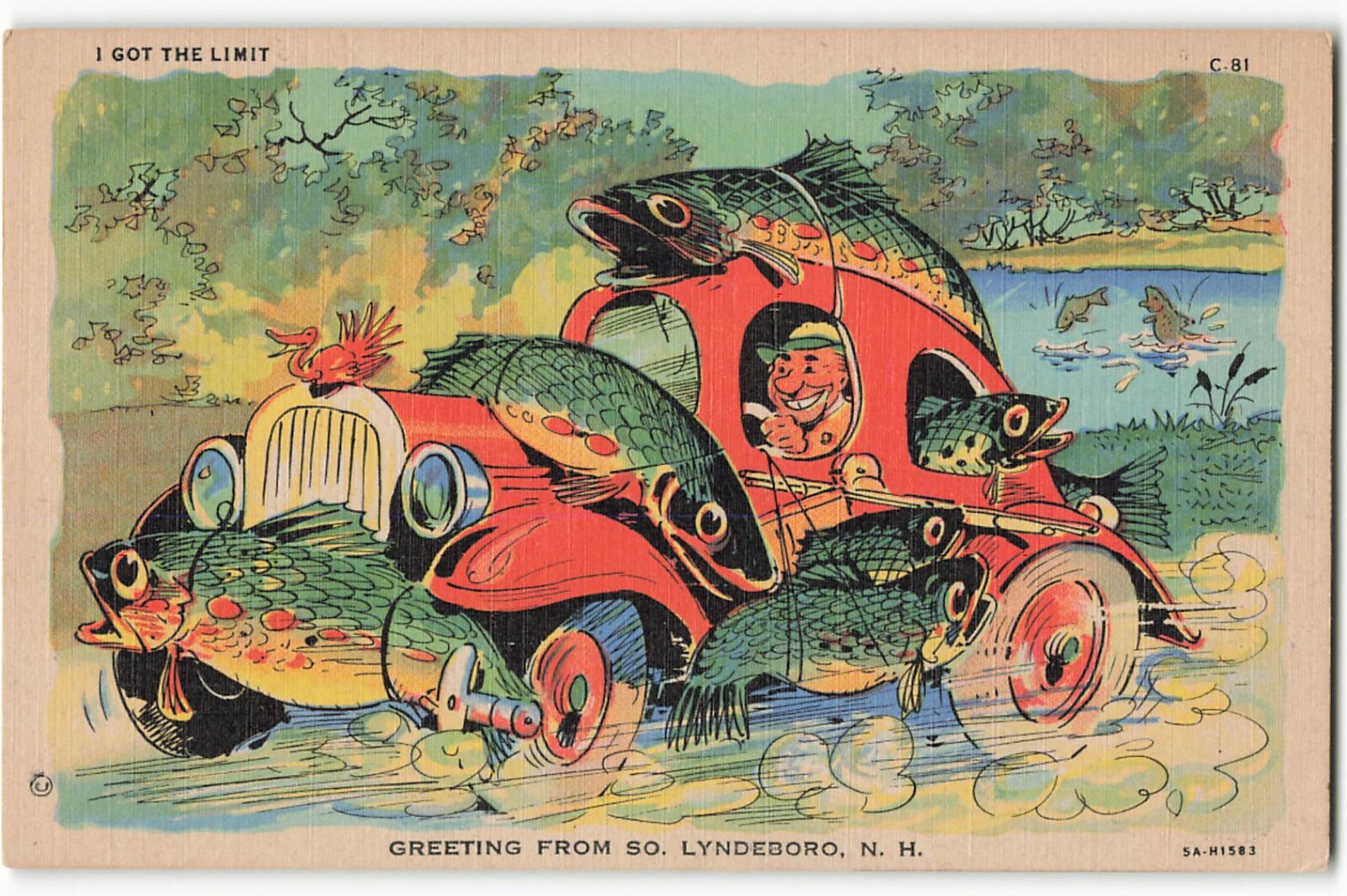 Greeting From So. Lyndeboro, N.H., I Got The Limit Fish VTG Postcard SK2.
