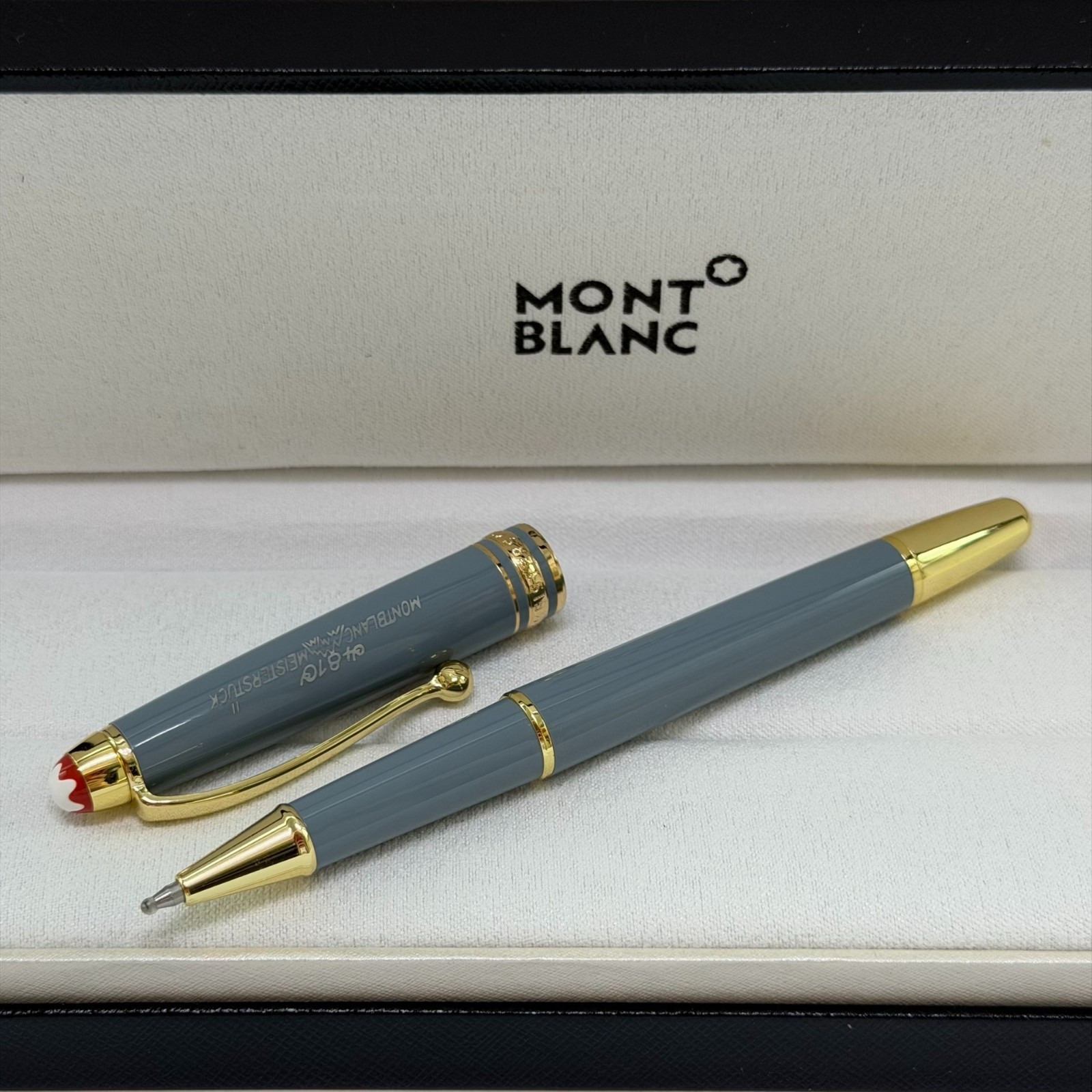 Montblancc Rollerball Pen Blue Gray /Gold Trim w/ Gift Box VIP Gift Rare