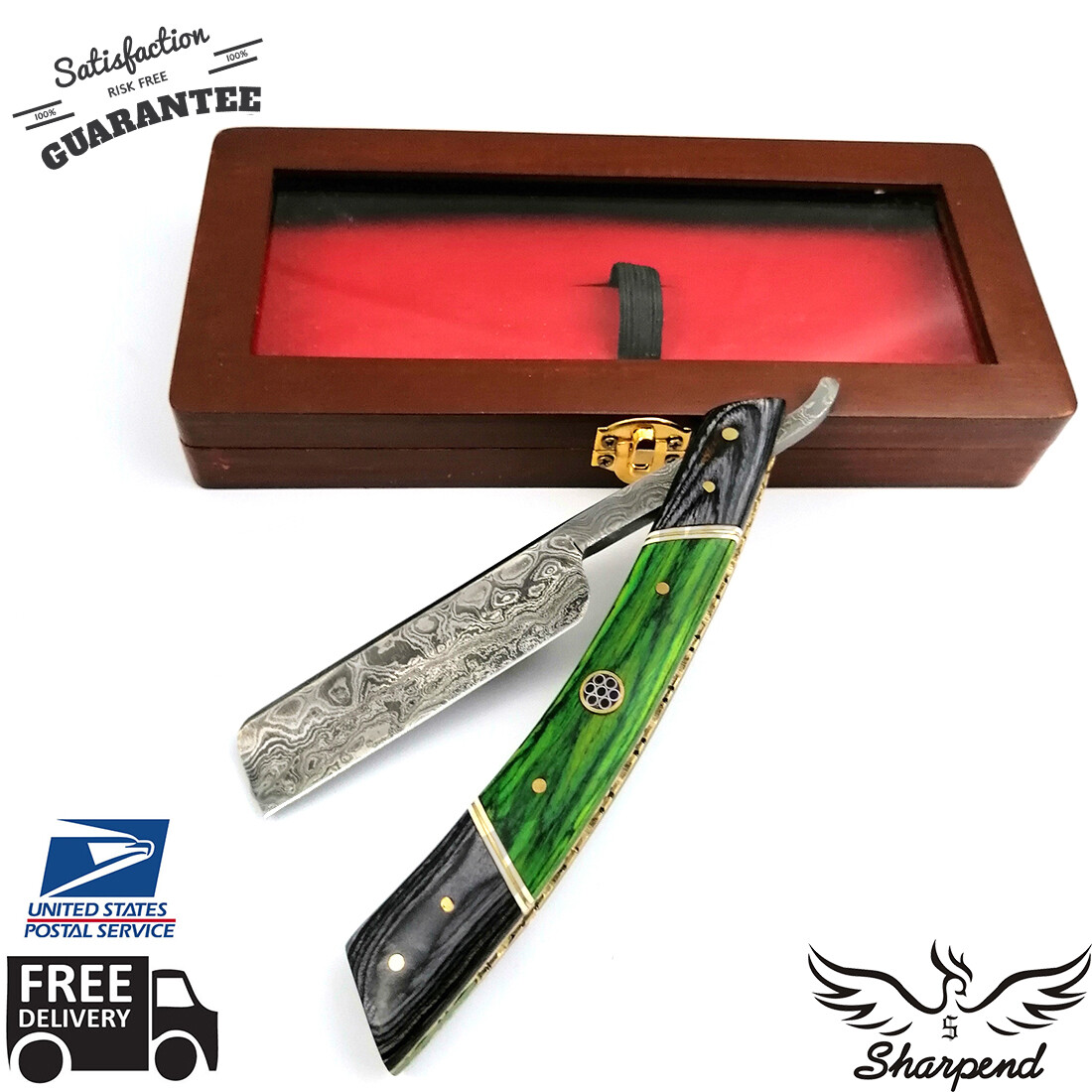 Damascus Steel Straight Razor Cut Throat Barber Salon Shaving Razor Vintage Wood