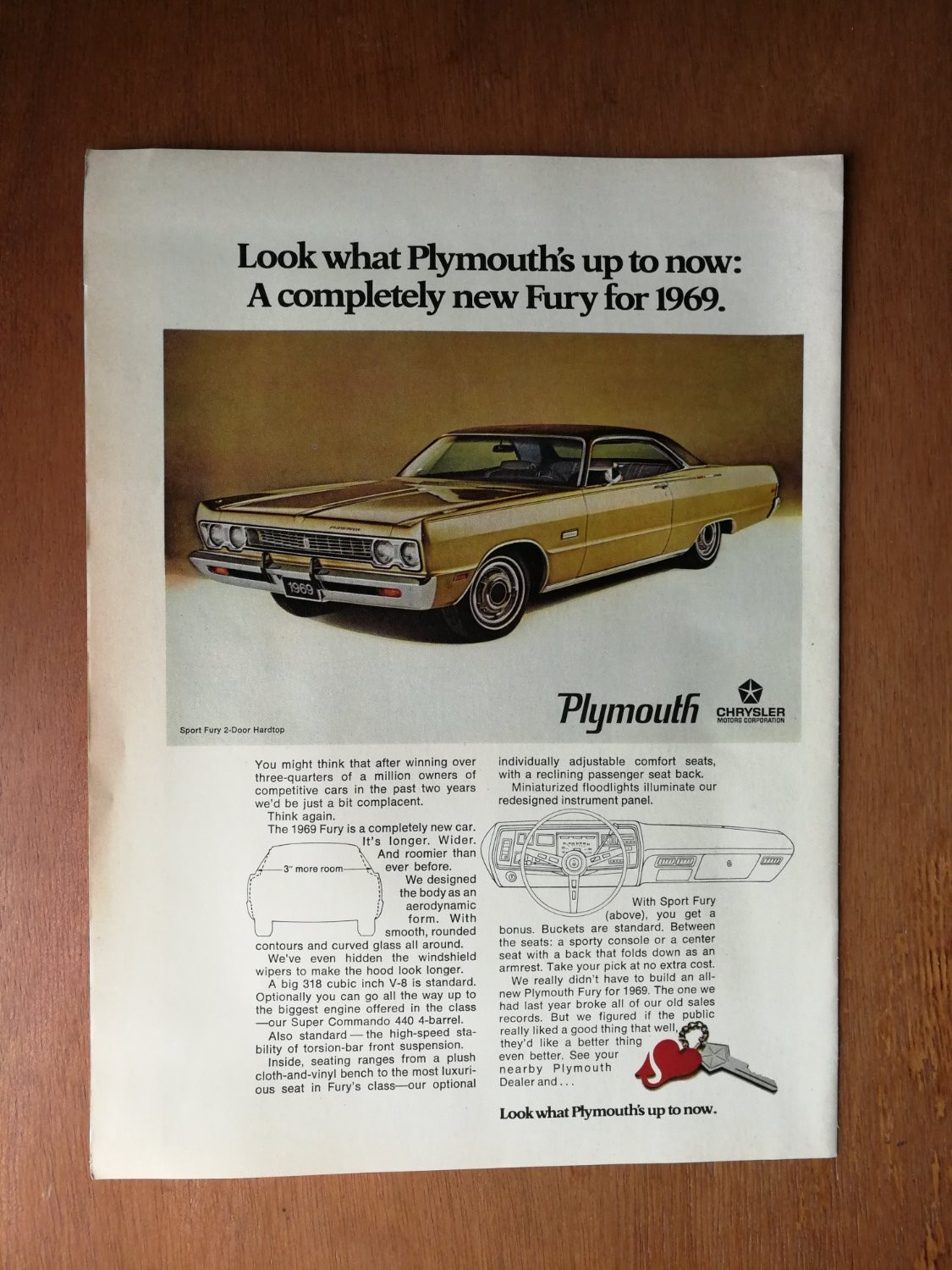 Vintage 1969 Plymouth Sport Fury Print Ad 2-DOOR Hardtop Chrysler Gold Car Vintage 1969 Plymouth Sport Fury Print Ad 2-DOOR Hardtop Chrysler Gold Car