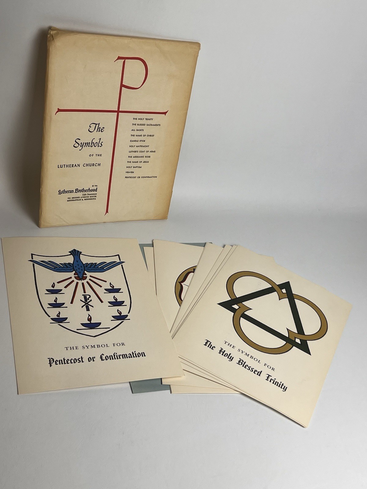 VTG 1956 Set of 12 Cardstock Prints Emblems The Symbols of the Lutheran Church