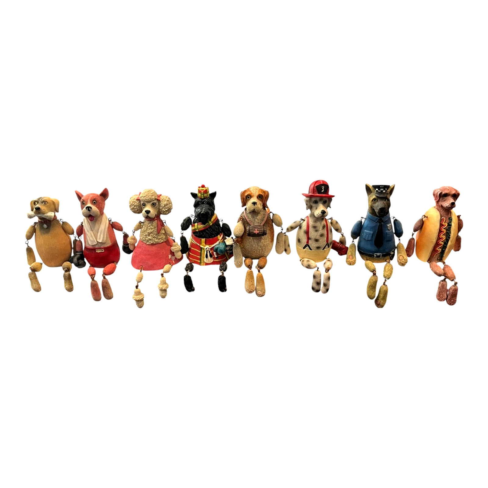 WMG Whimsical Dog Shelf Sitters Lot of 8 Jointed Resin Dangling Leg Figurines WMG Whimsical Dog Shelf Sitters Lot of 8 Jointed Resin Dangling Leg Figurines