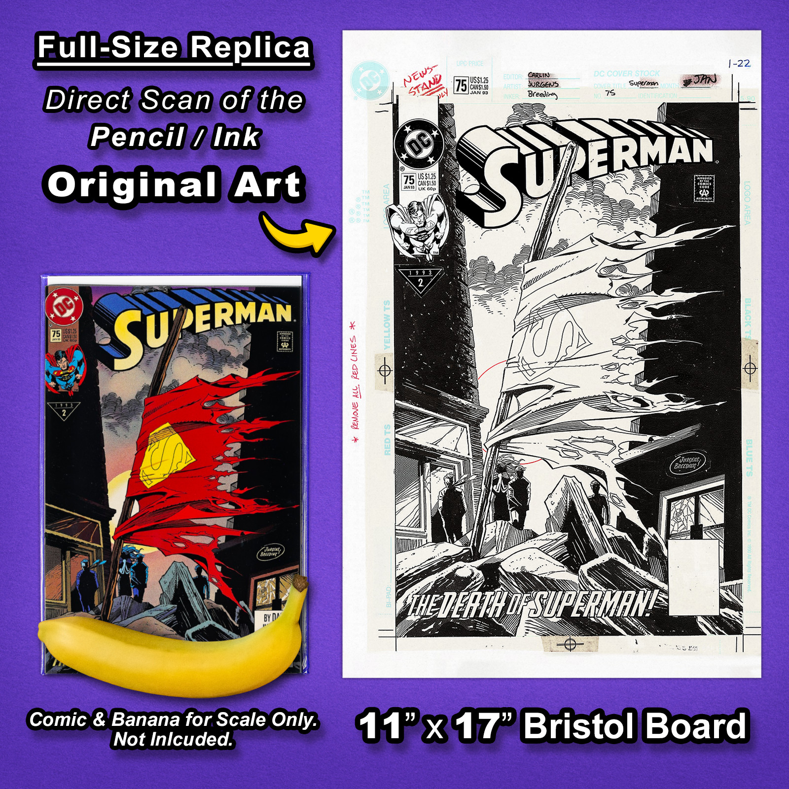 SUPERMAN #75 DEATH OF SUPERMAN Iconic Cover Art 🔥 11x17 Replica Original Art 🔥