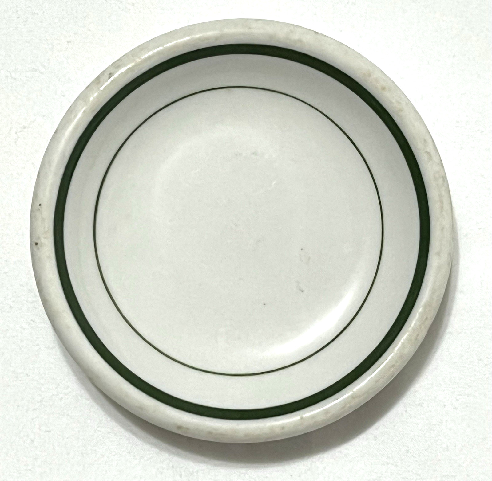 Vintage Restaurant Ware Chunky White Double Green Stripes Butter Pat Dish 3 inch