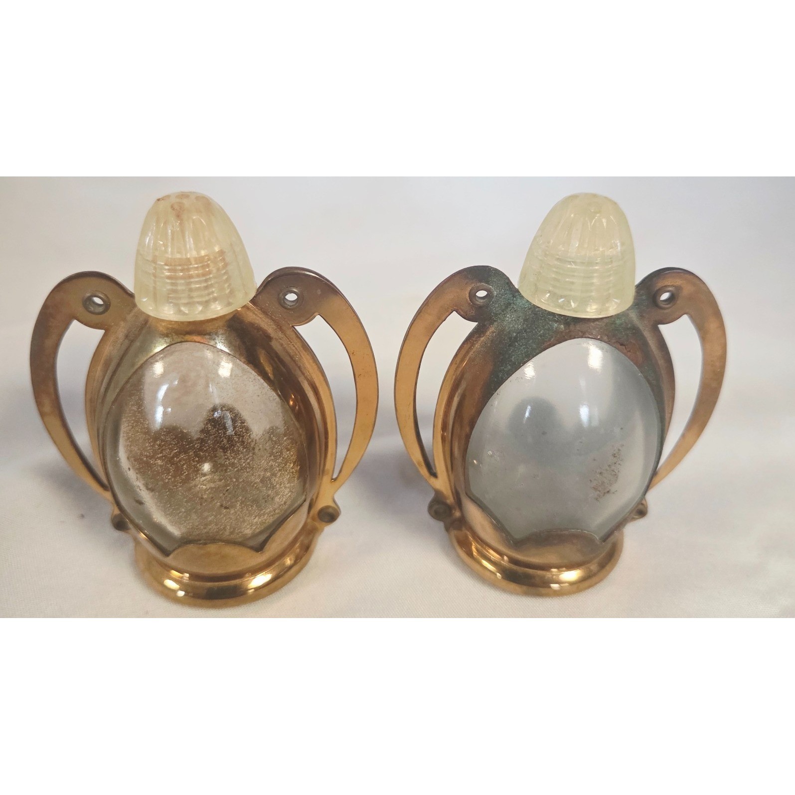 Vintage Brass & Lucite Salt Pepper Shakers Mid Century Modern Art Deco Style