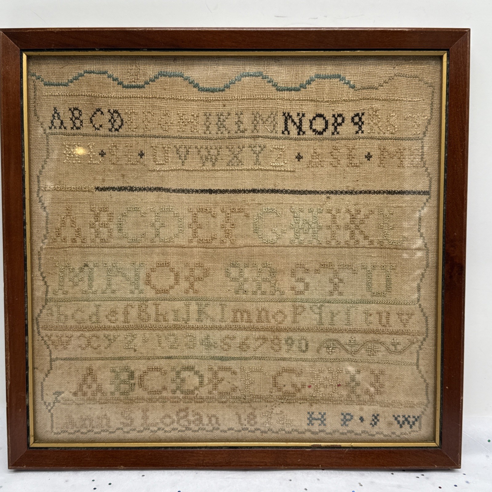 Antique Victorian 1824 Cross Stitch Sampler Alphabet Artifact History~Ann Logan