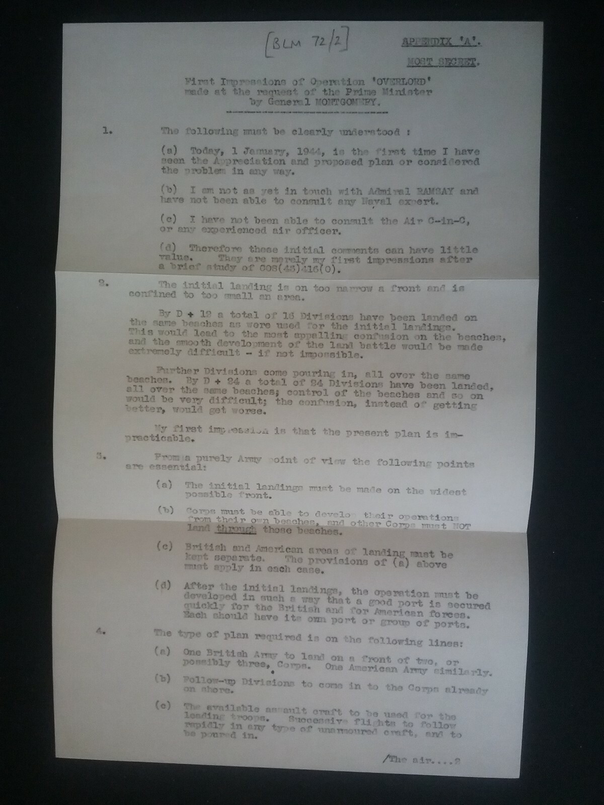 1944 WW2 GENERAL MONTGOMERY'S APPRECIATION COSSAC D-DAY PLAN SEE ICONIC LISTINGS