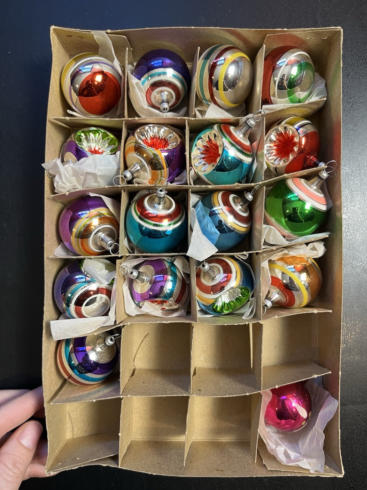 Vintage Kurt Adler The Early Years Mini Glass Christmas Tree Ornaments W/Box