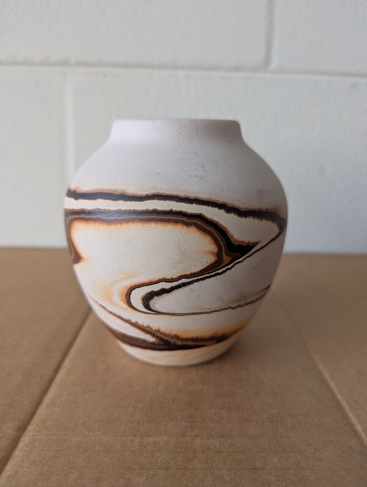 Vintage Nemadji Pottery Hand Made Marble Swirl Clay Vase Stamp Signature 5\