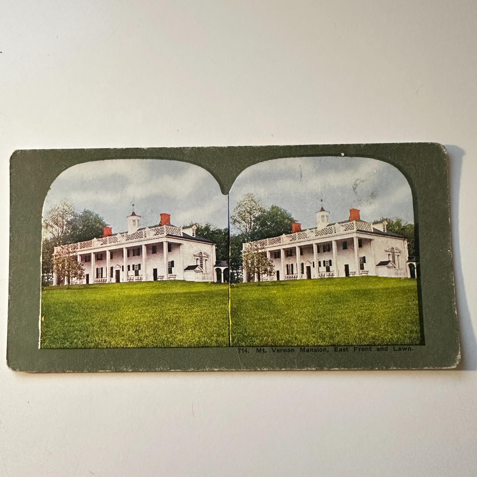 Mt. Vernon Mansion East Front & Lawn Antique Stereoview Card 5H6-5