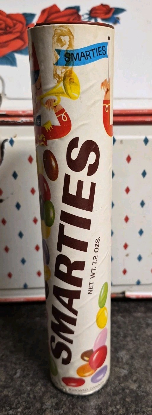 Vintage Empty Smarties Candy 8.5 inch Long Tube With Lid, 1950s Excellent Cond
