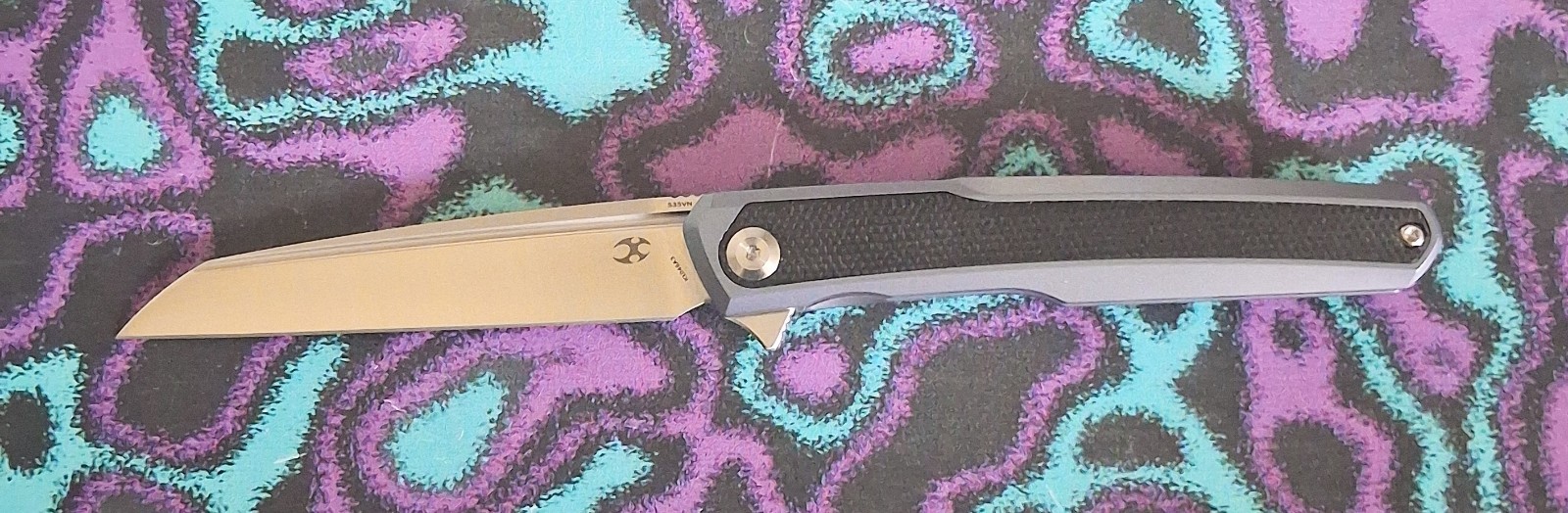 Kansept Knives Arcus Frame Lock Knife Blue Ti/Black Micarta (3.4\