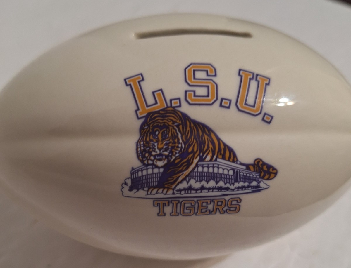 Vintage LSU Tigers Death Valley Tiger Stadium Ceramic Football Bank 6\