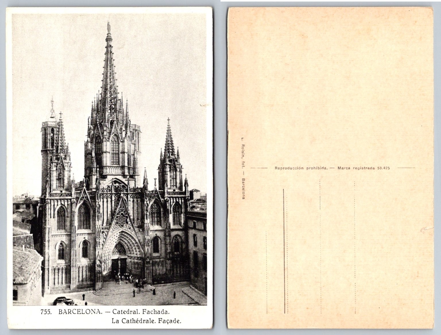 Barcelona Cathedral Facade Vintage Postcard L. Roisin Photo Spain Architecture Barcelona Cathedral Facade Vintage Postcard L. Roisin Photo Spain Architecture