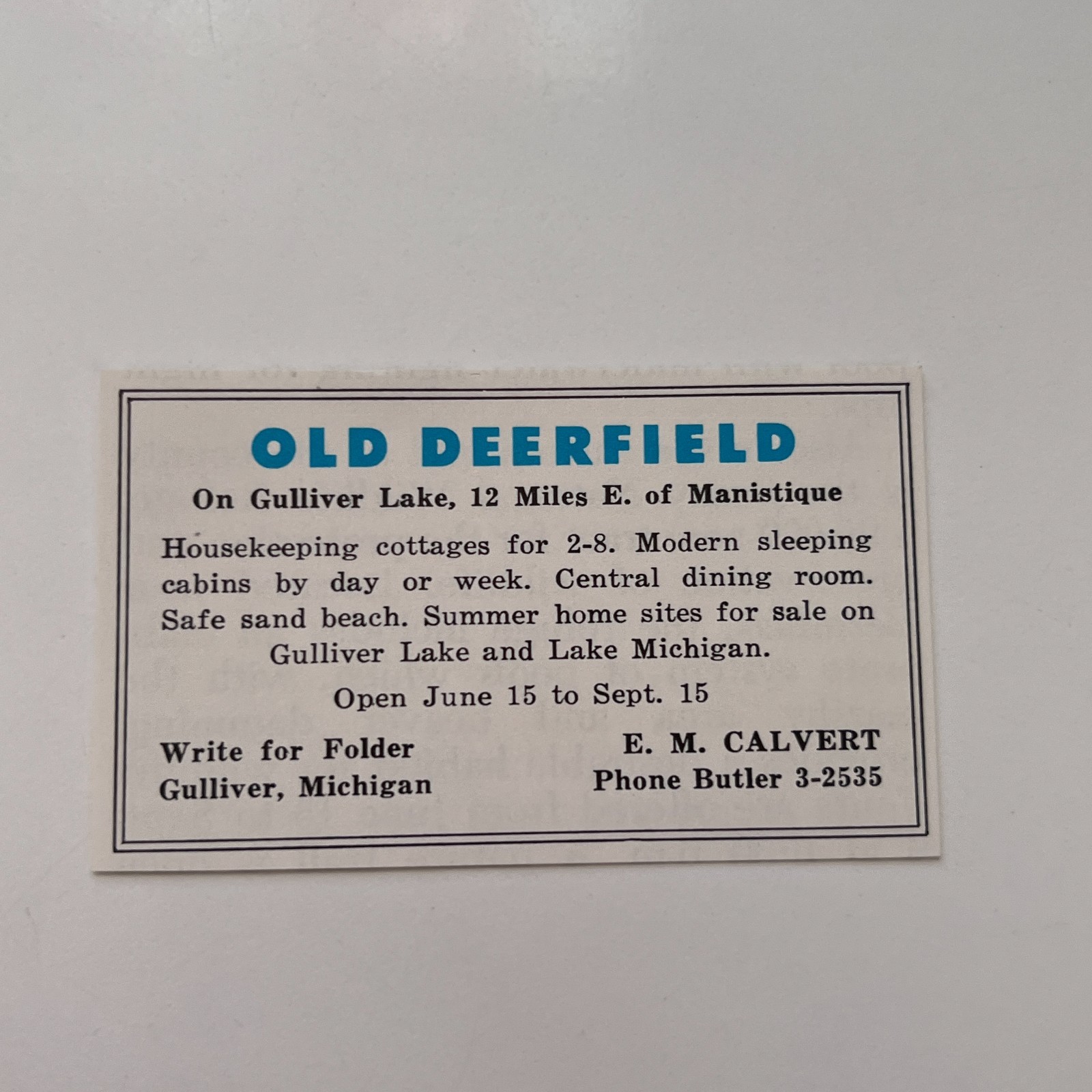 Old Deerfield E. M. Calvert Gulliver 1958 MI Ad TAK3-S24