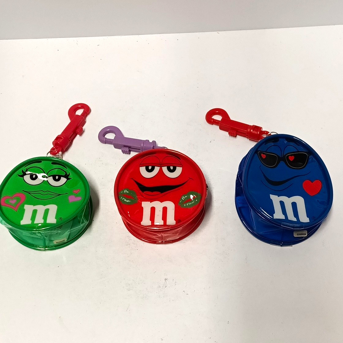 M&M’s Character Coin Purse Set Green Red Blue Clip-On 2003 keychain Valentines