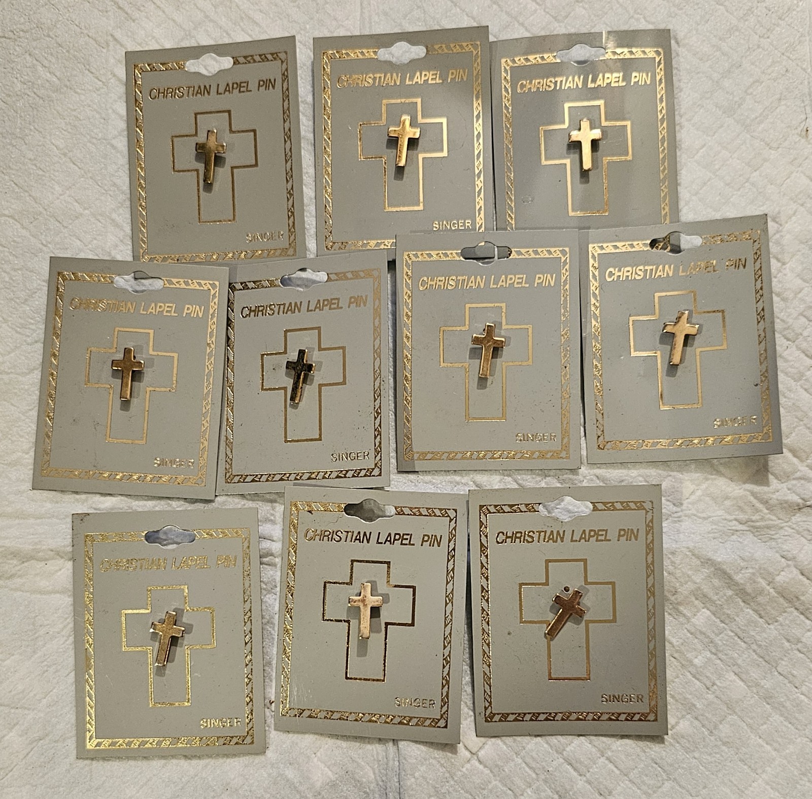 Religious Gold Tone Cross Lapel Pins 10 pcs Small Metal Christian Gift