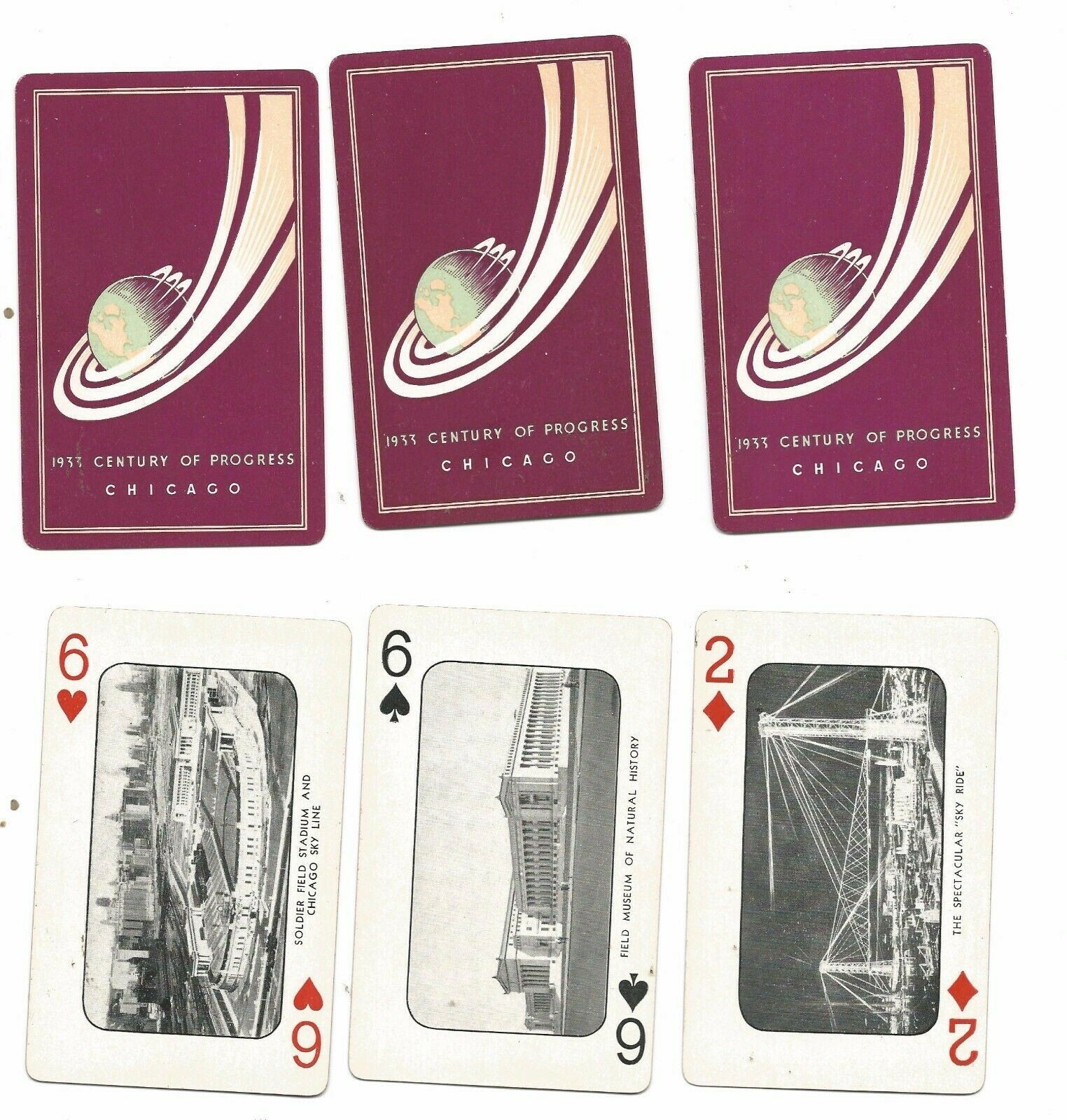 1934 Chicago World's Fair - Soldier Field - Sky Ride - 3 playing cards #cpie5 1934 Chicago World's Fair - Soldier Field - Sky Ride - 3 playing cards #cpie5