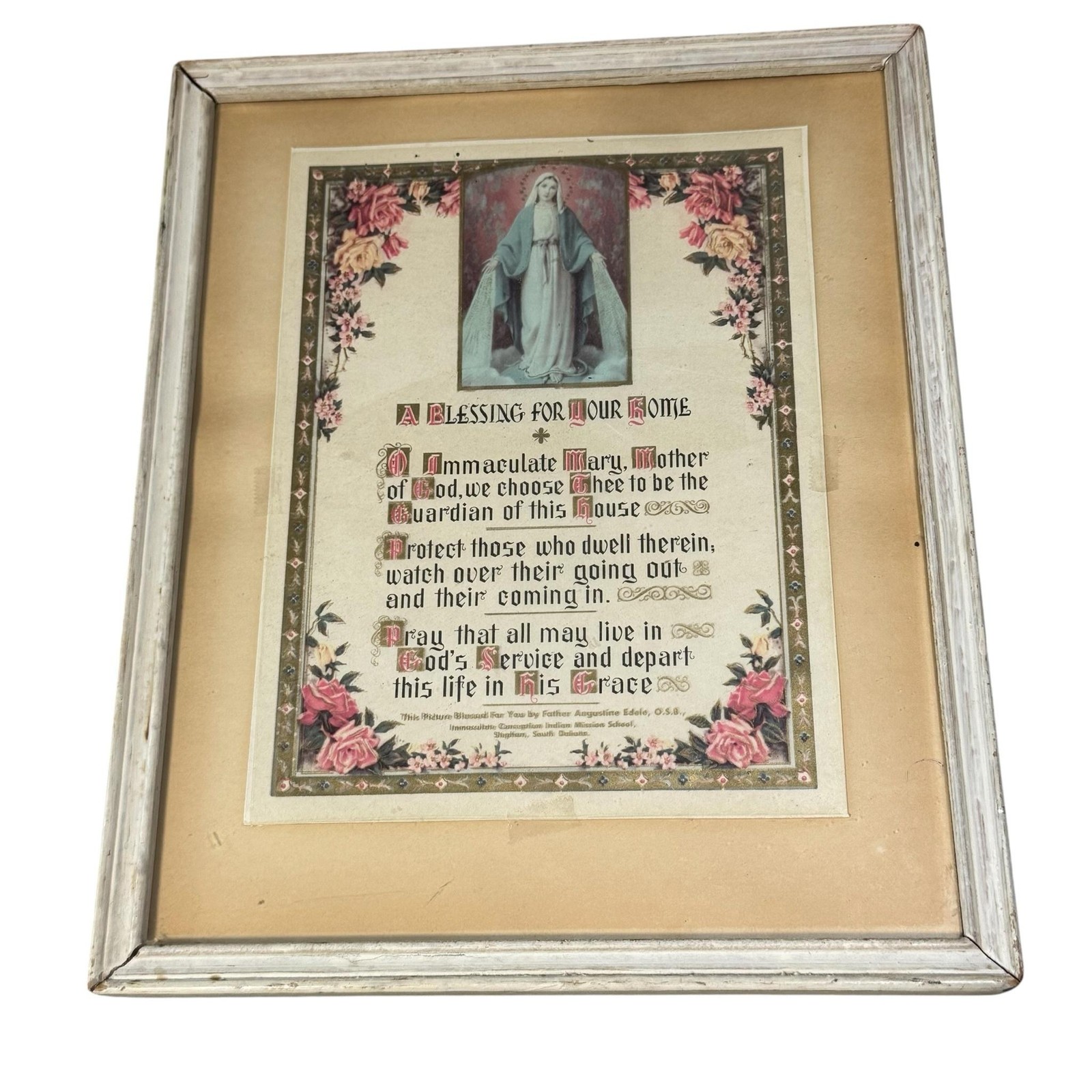 Vintage Immaculate Mary Home Blessing Framed Print Wall Art Picture