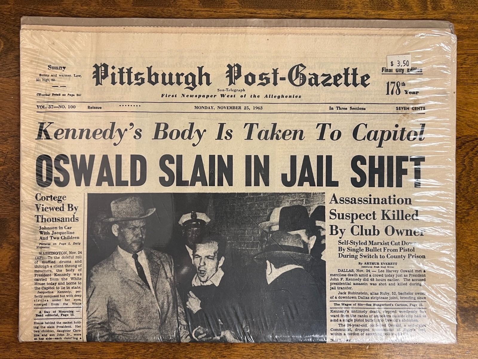 Pittsburgh Post-Gazette November 25 1963 John F Kennedy Reissue, NOS, Sealed