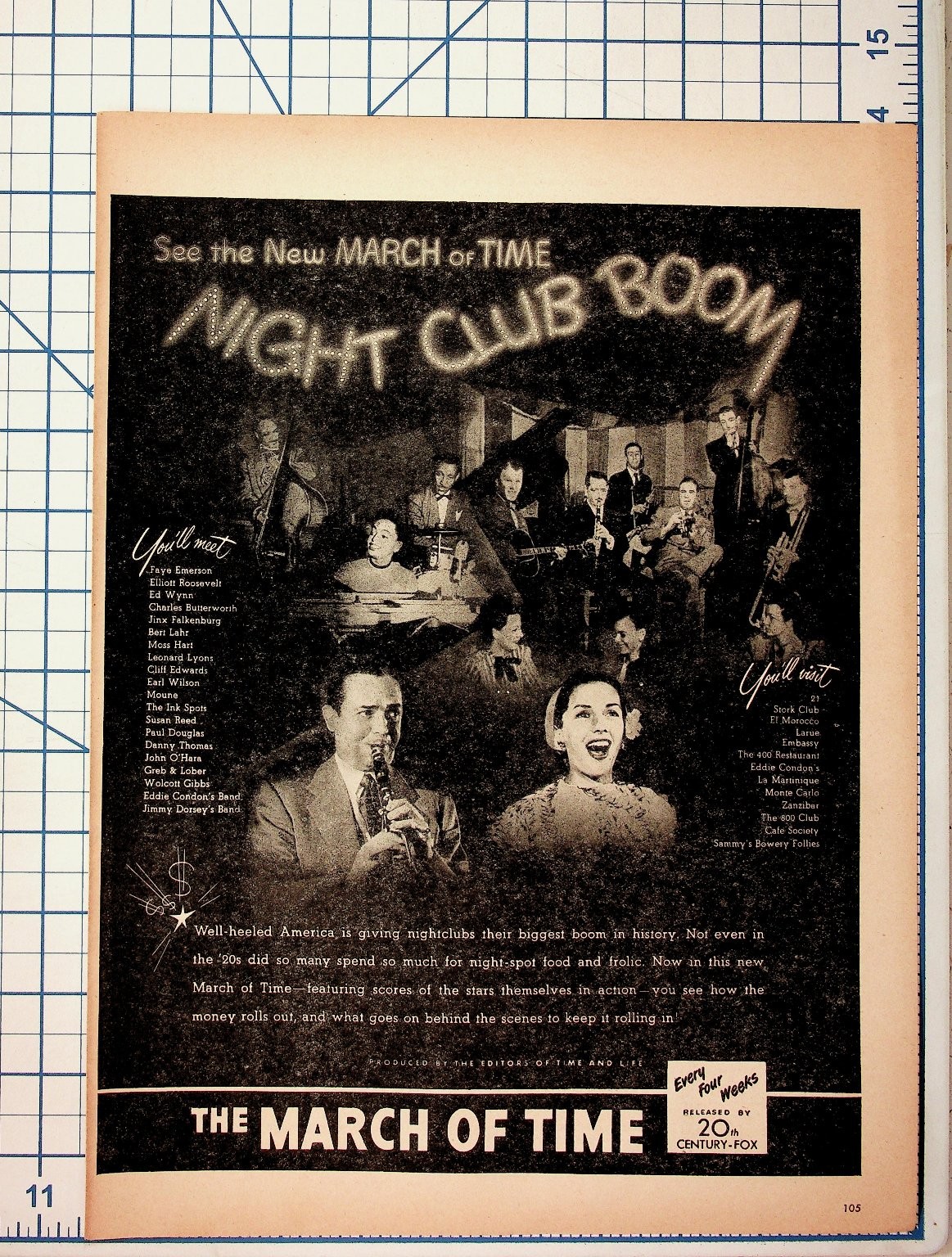 1940s March of Time Night Club Boom Vintage Print Ad Jazz Swing Era Ephemera