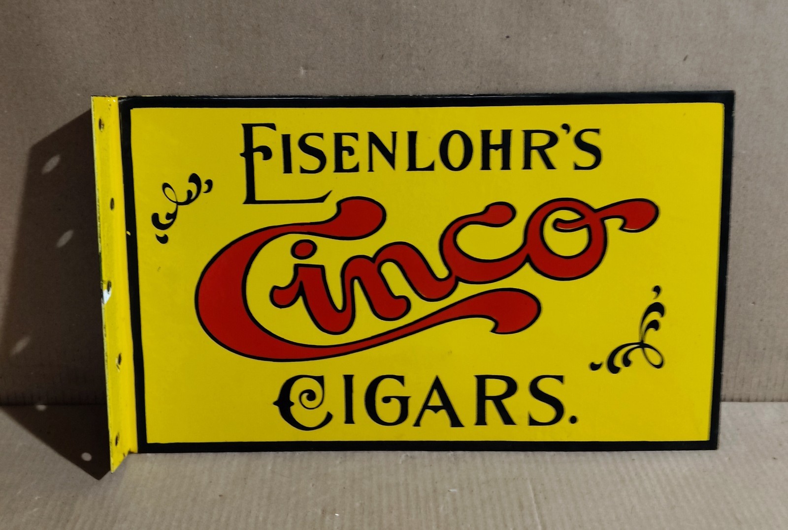 Cinco Cigars Porcelain Enamel Sign  18 x 10 Inches 2 Sided
