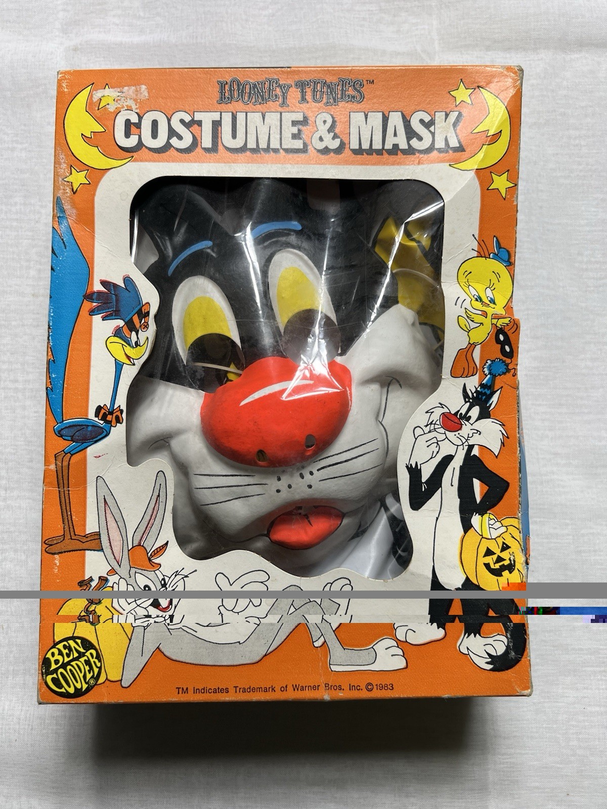 VTG Ben Cooper Sylvester Halloween Costume Mask Box Looney Tunes Medium 8-10 80’