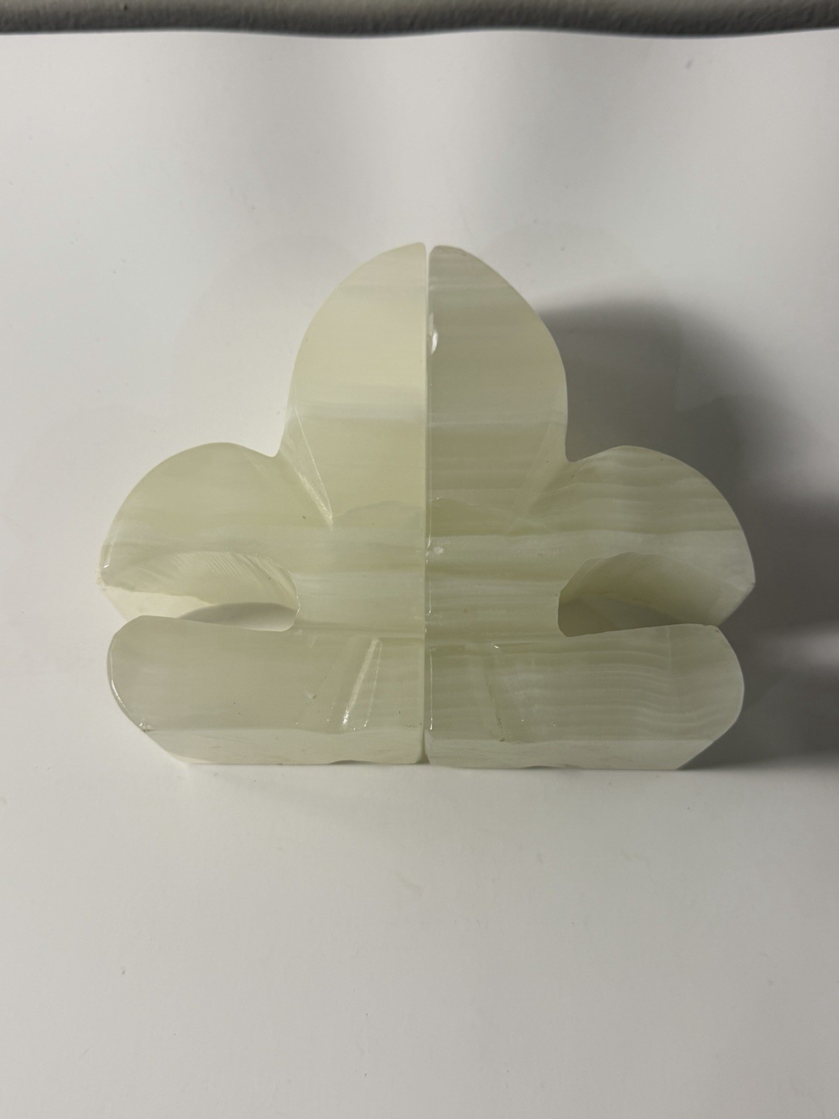 Heavy Vintage Banded Onyx Fleur-De-Lis Bookend Natural Stone Marble 2lb 10oz